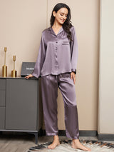 [Lilagrau] SilkSilky-DE Long Sleeve Notch-Kragen Damen Pyjamas 001