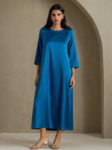 [König Blau] SilkSilky-DE 3/4 Sleeve Round Neck Kleider 005
