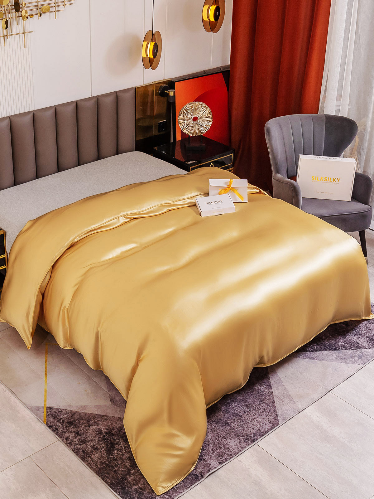 [Champagner] SilkSilky-DE 19Momme Reine Seide Duvet Cover 001