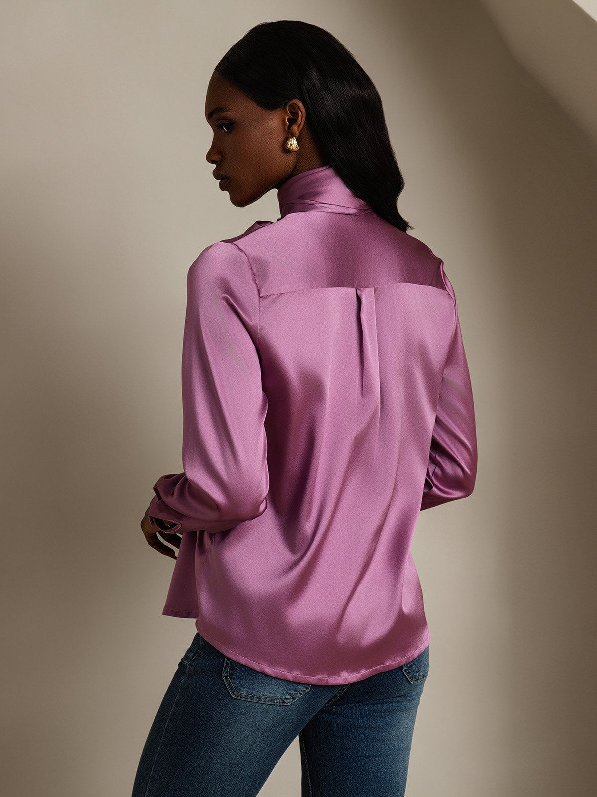 [Dunkelviolett] SilkSilky-DE 19Momme Seide Langärmelig Blouse 002