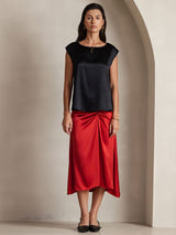 [Schwarz] SilkSilky-DE Cap Sleeve Round Neck T-Shirt 004