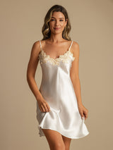 [Weiß] SilkSilky-DE Sleeveless V Neck Nachthemden 001