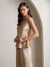 [Champagner] SilkSilky-DE Ärmellos Eckiger Ausschnitt Camisole-Set 007