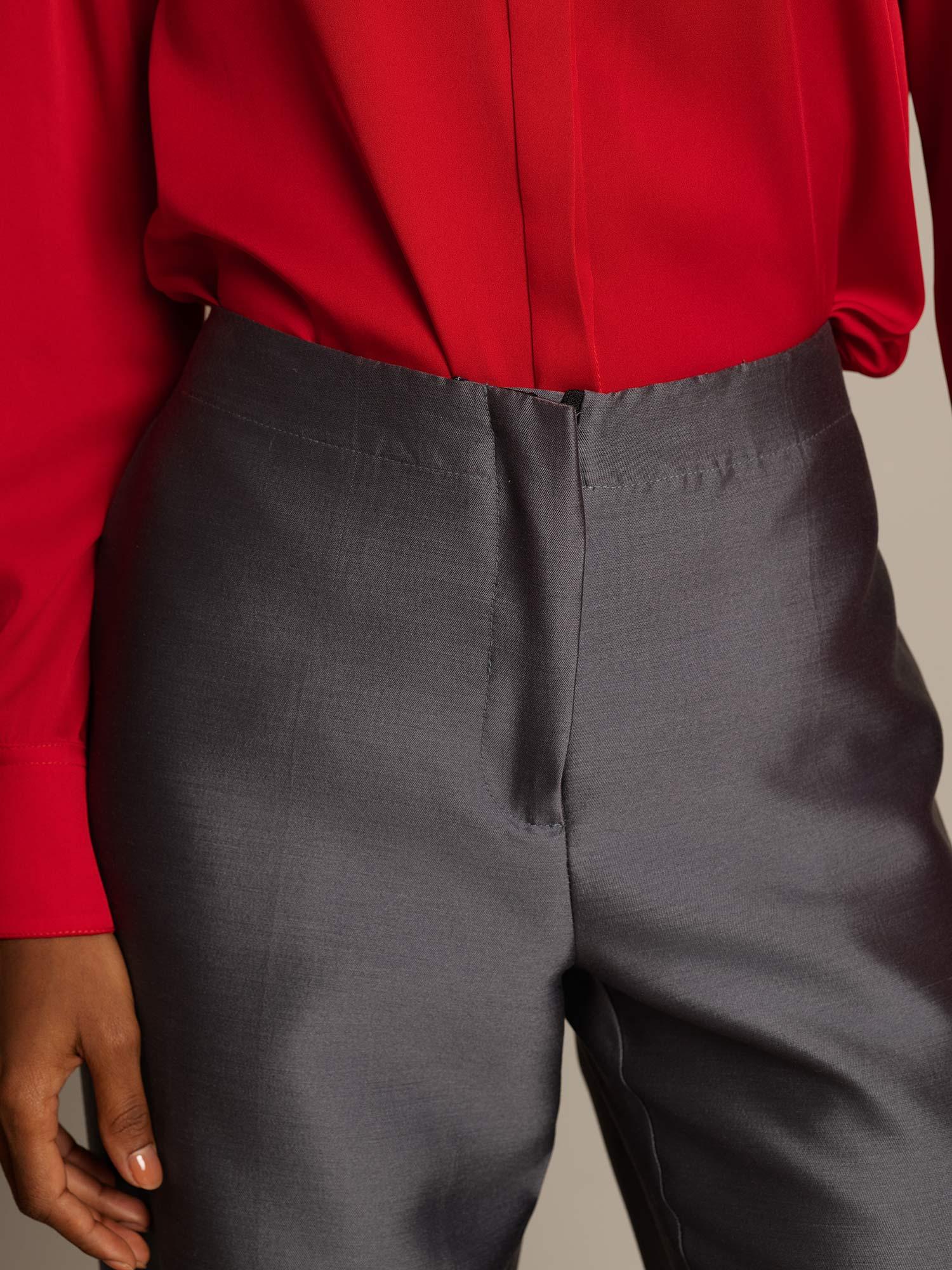 [Grau] SilkSilky-DE 32Momme Silk-Wool Blend Womens Pants 004,