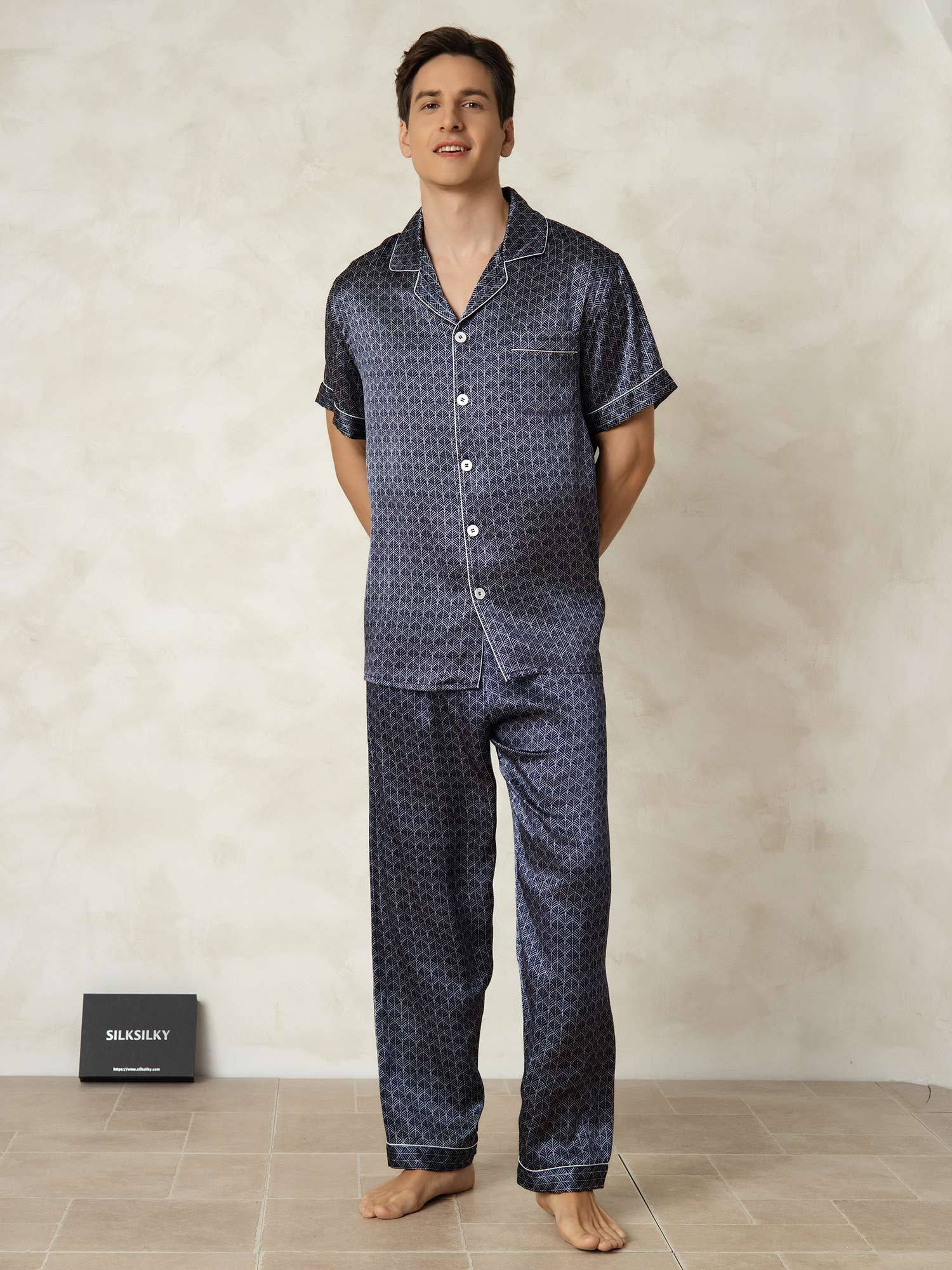 [MarineGinkgo] SilkSilky-DE Reine Seide Umlegekragen Herren Pyjamas 006