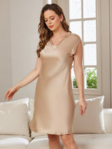 [Champagner] SilkSilky-DE Cap Sleeve V Neck Nachthemden 004