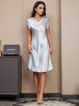 [Hellblau] SilkSilky-DE Cap Sleeve V Neck Nachthemden 004