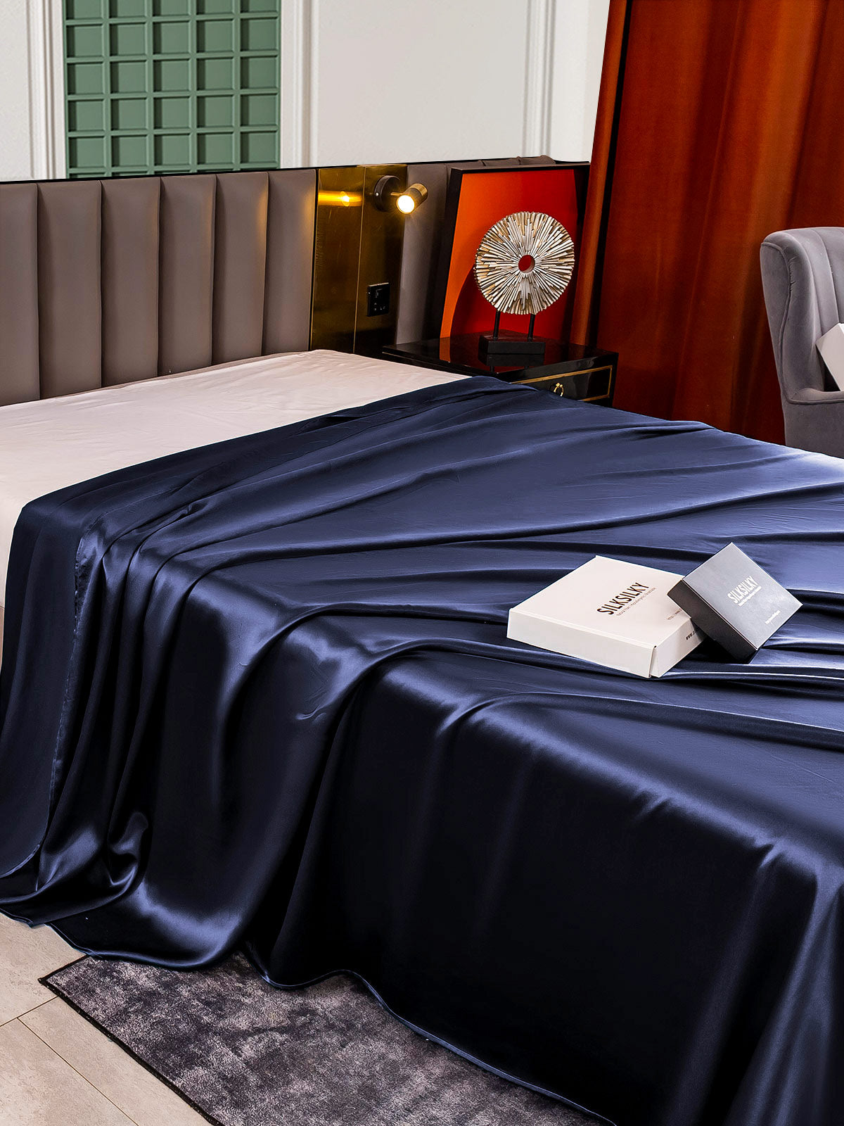 [Dunkelblau] SilkSilky-DE 25Momme Reine Seide Sheet 004