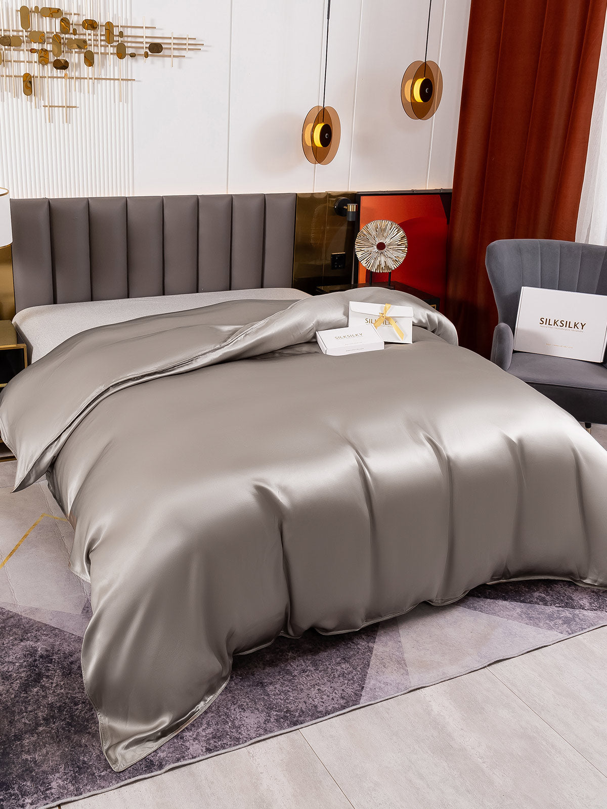 [Silber] SilkSilky-DE 19Momme Reine Seide Duvet Cover 006