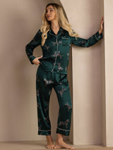 [Smaragd Zebra] SilkSilky-DE Long Sleeve Lapel Collar Damen Pyjamas 007