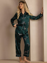[Smaragd Zebra] SilkSilky-DE Long Sleeve Lapel Collar Damen Pyjamas 007