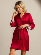[Rotwein] SilkSilky-DE 3/4 Sleeve Damen Morgenmantel 003