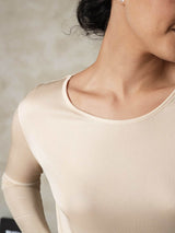 [Tan] SilkSilky-DE Langärmelig Rundhalsausschnitt Damen Lange Unterwäsche 005