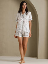 [Weißer Leopard] SilkSilky-DE Short Sleeve Notch Collar Damen Pyjamas 006