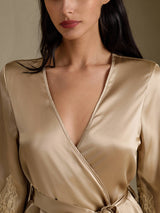 [Champagner] SilkSilky-DE 3/4 Sleeve V Neck Nachthemd&Morgenmantel Set 004