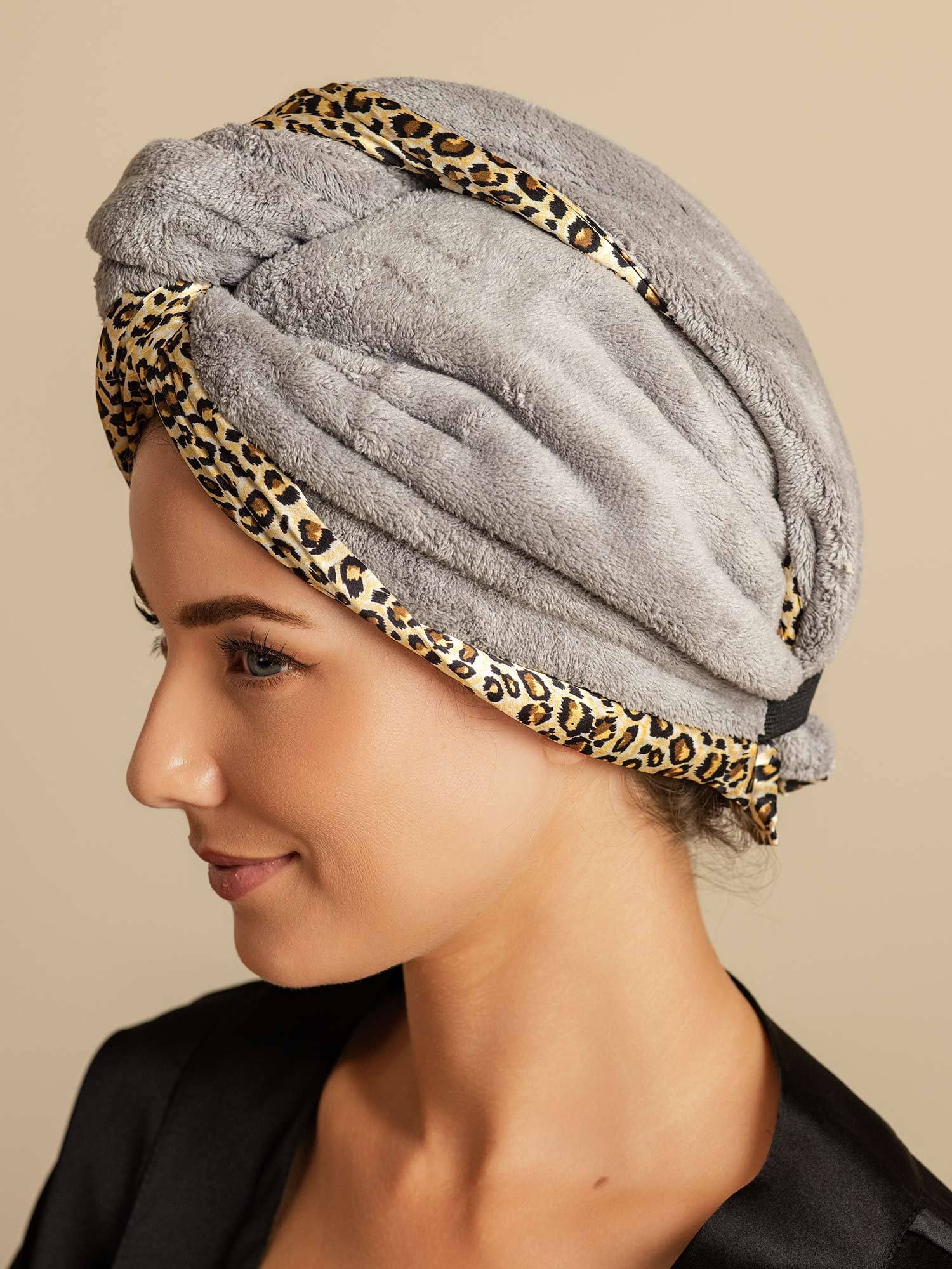 [Leopard] SilkSilky-DE Reine Seide Hair Towel Wrap 002,