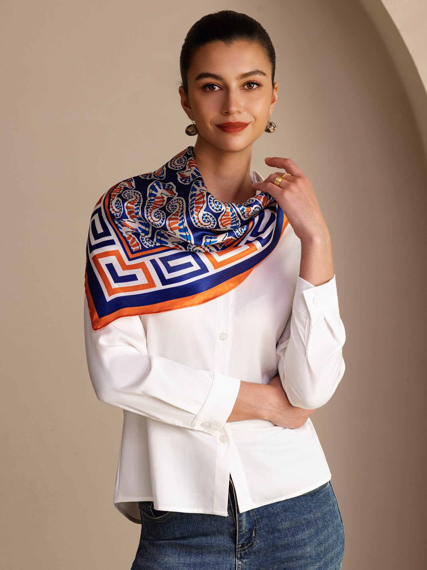 [Marineblaues Seepferdchen] SilkSilky-DE Scarf 002