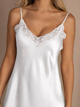 [Weiß] SilkSilky-DE Sleeveless V Neck Nachthemden 004