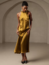 [Braun] SilkSilky-DE 19Momme Stretch Silk Charmeuse Sleeveless Neckholder Kleider 005