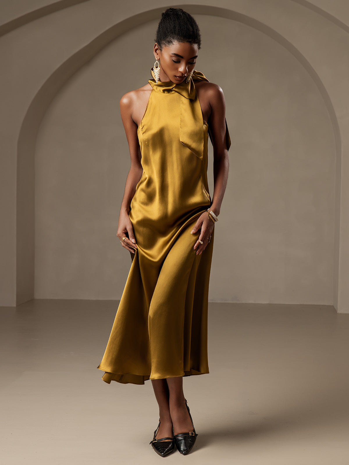 [Braun] SilkSilky-DE 19Momme Seide Ärmellos Dress 005