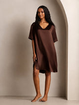 [Braun] SilkSilky-DE Half Sleeve V Neck Nachthemden 003