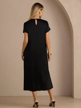 [Schwarz] SilkSilky-DE Short Sleeve Round Neck Kleider 002