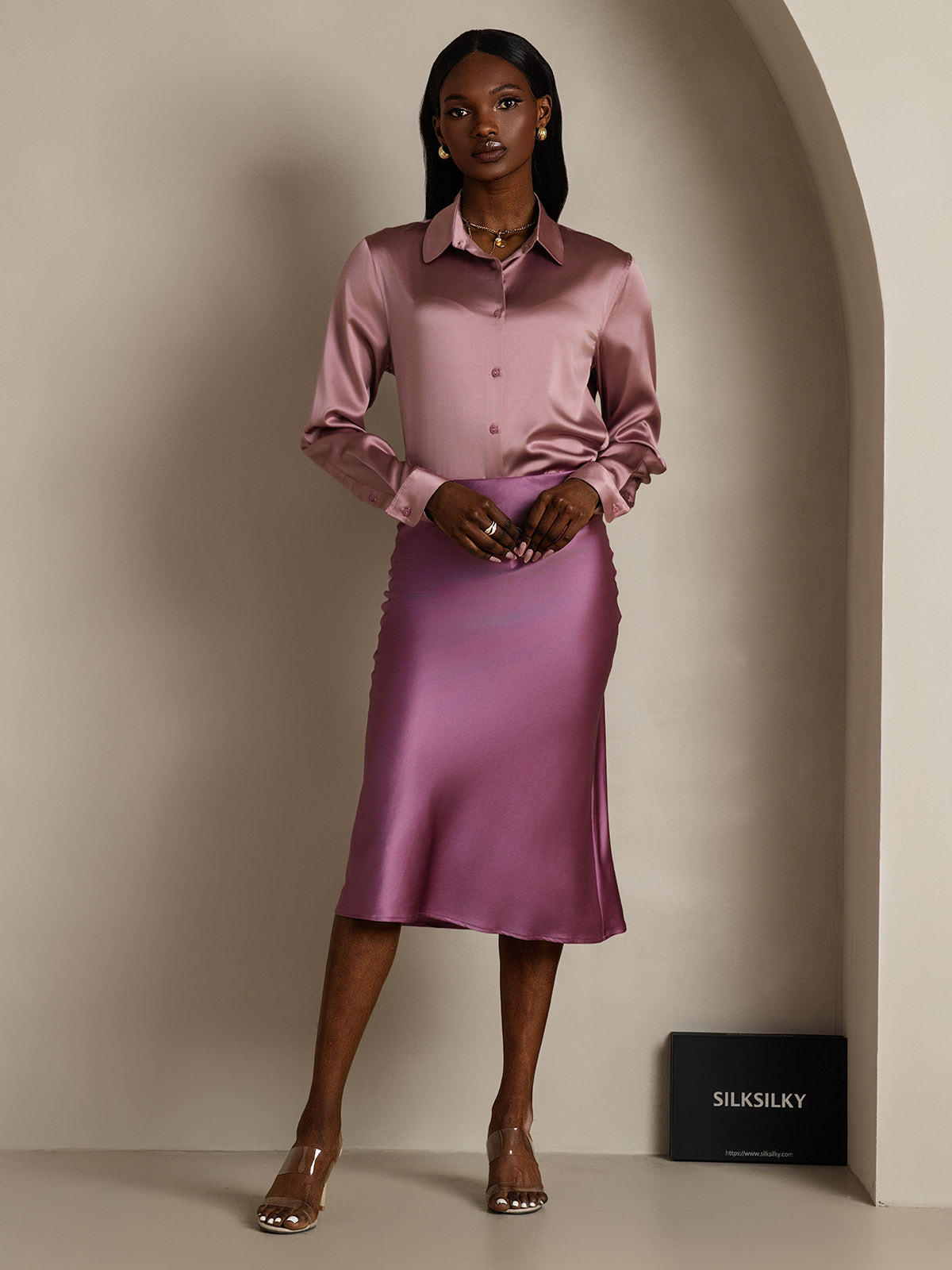 [Dunkelviolett] SilkSilky-DE 19Momme Reine Seide Skirt 006