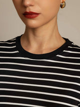 [Schwarzer Streifen] SilkSilky-DE Short Sleeve Crew-Ausschnitt T-Shirt 004