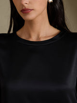 [Schwarz] SilkSilky-DE 3/4 Sleeve Round Neck Kleider 003