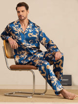 [Navy Drache] SilkSilky-DE Long Sleeve Notch-Kragen Herren Pyjamas 008