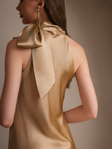 [Champagner] SilkSilky-DE 19Momme Stretch Silk Charmeuse Sleeveless Neckholder Kleider 002