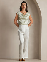 [Hellgrün] SilkSilky-DE Cap Sleeve Cowl Neck T-Shirt 005