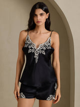 [Schwarz] SilkSilky-DE Sleeveless V Neck Camisole-Set 001