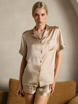[Champagner] SilkSilky-DE Short Sleeve Notch-Kragen Damen Pyjamas 003