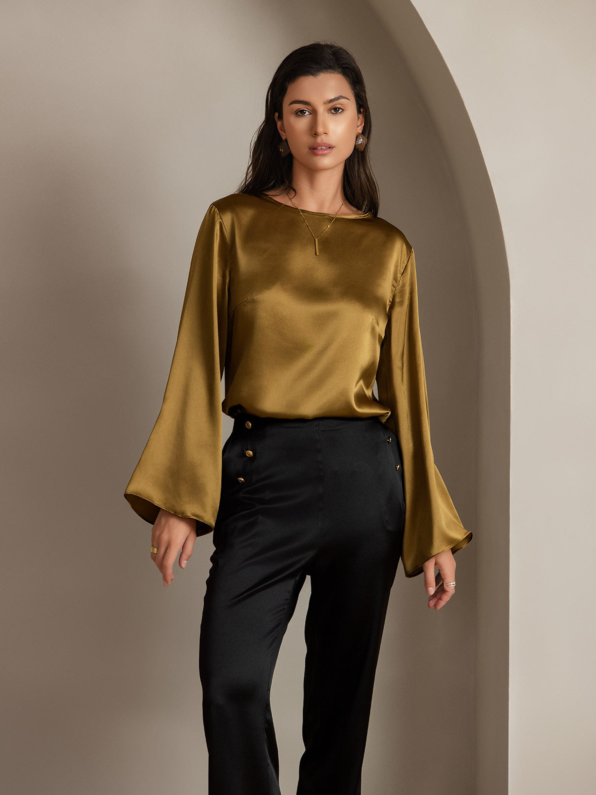 [Schwarz] SilkSilky-DE 19Momme Seide Womens Pants 009