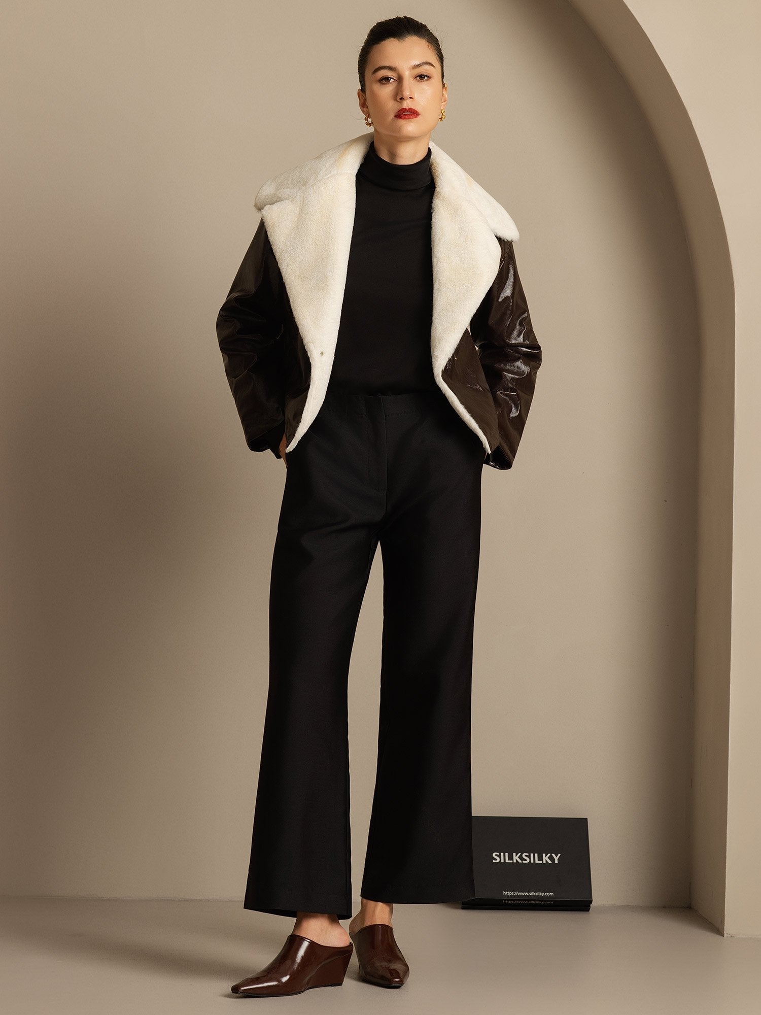 [Schwarz] SilkSilky-DE 32Momme Silk-Wool Blend Womens Pants 007,