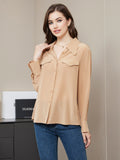 SilkSilky DE Pure Silk Long Sleeve Collar Damenhemd Tan 003