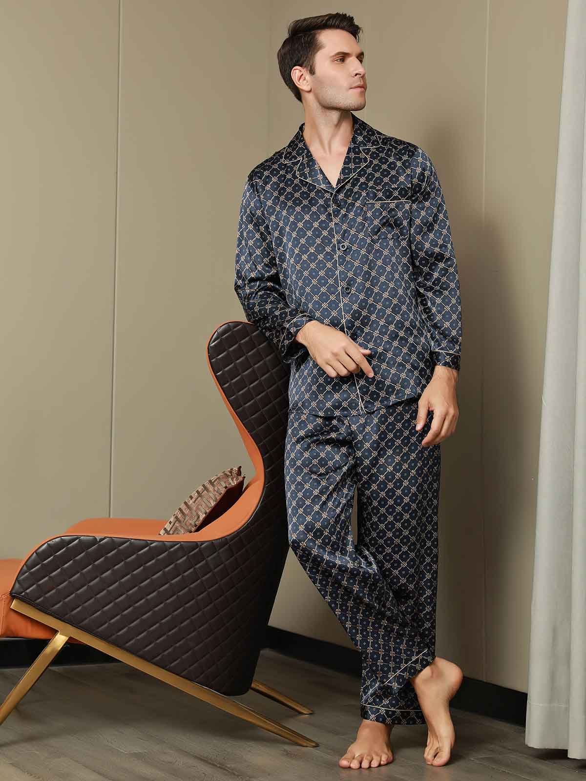 [Marine Kette] SilkSilky-DE Reine Seide Mens Pajamas 001