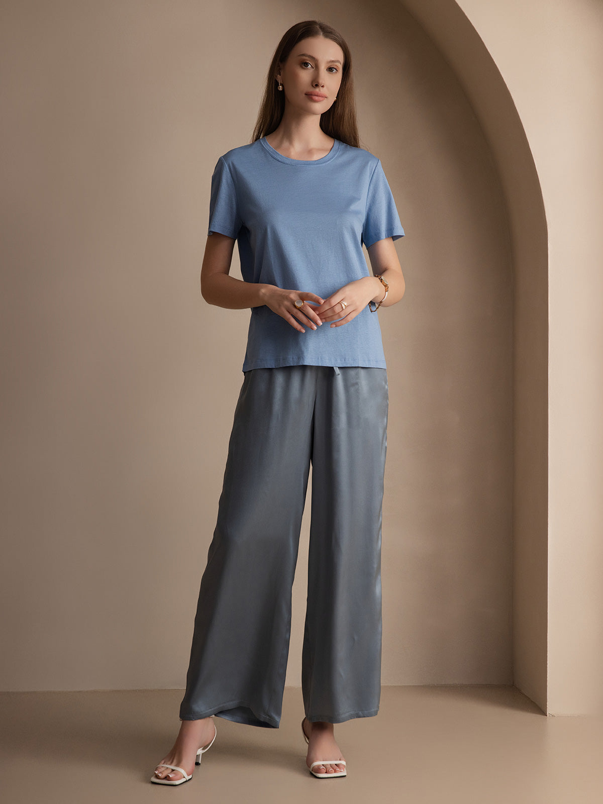 [Blau] SilkSilky-DE Seidenstrick Womens T-Shirt 004