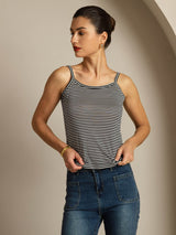 [Schwarzer Streifen] SilkSilky-DE Spaghettiträger Square Neck Cami Top 005