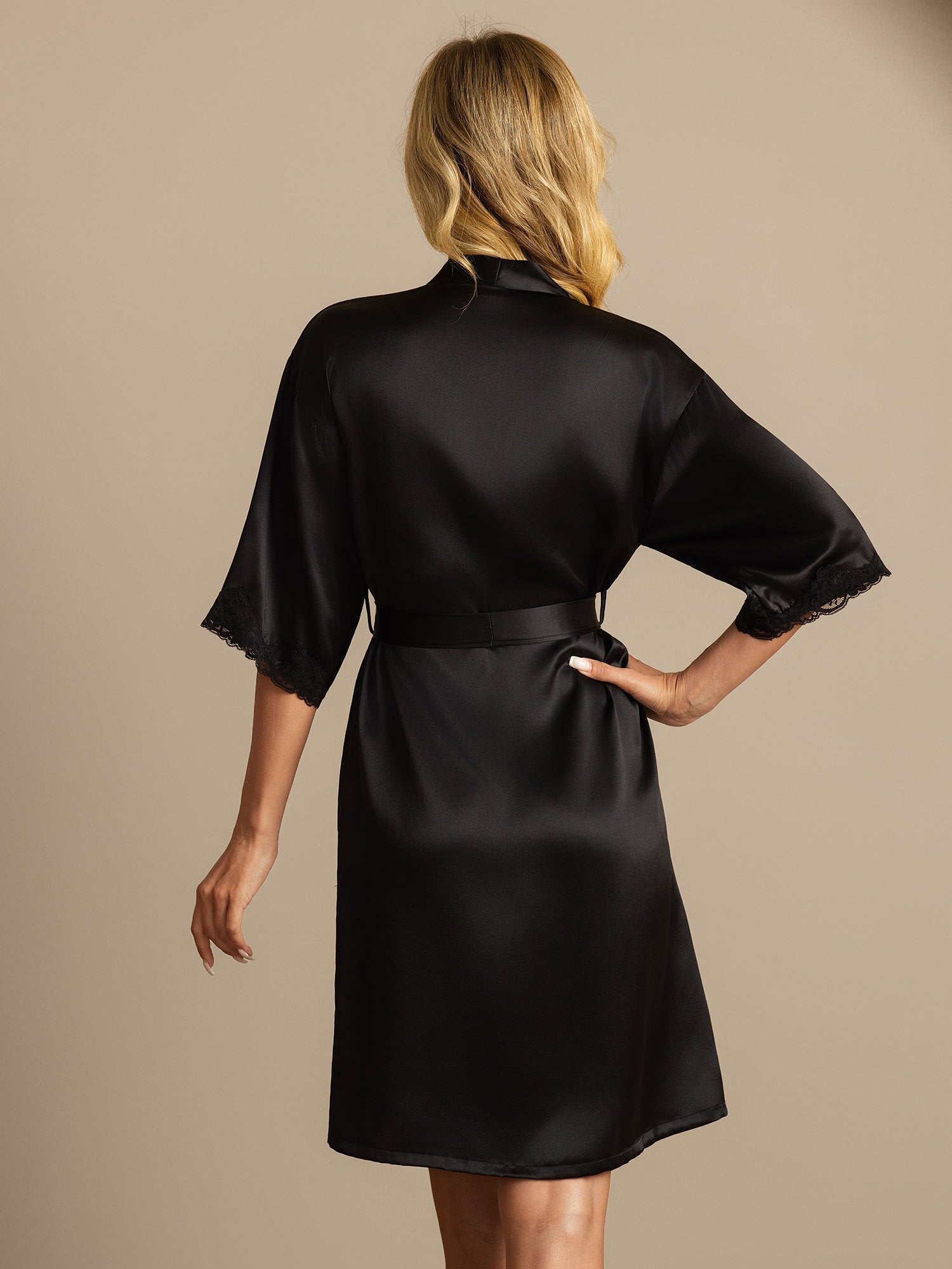 [Schwarz] SilkSilky-DE Half Sleeve Damen Morgenmantel 002