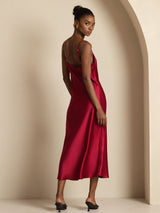 [Rotwein] SilkSilky-DE Sleeveless V Neck Kleider 002