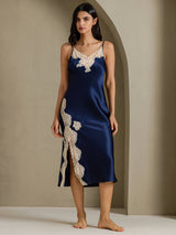 [Dunkelblau] SilkSilky-DE Sleeveless V Neck Nachthemden 008