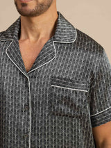 [Schwarzer Ginkgo] SilkSilky-DE Kurzärmelig Notch-Kragen Herren Pyjamas 007