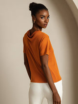 [Orange] SilkSilky-DE 100% Silk Jersey Short Sleeve Mock Neck T-Shirt 002