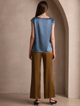 [Echtes Petrol] SilkSilky-DE Cap Sleeve Round Neck T-Shirt 002