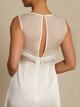 [Weiß] SilkSilky-DE Sleeveless Illusion Neck Kleider 006
