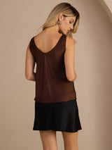 [Kaffee] SilkSilky-DE Sleeveless V Neck Cami Top 002