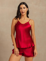 [Rotwein] SilkSilky-DE Sleeveless V Neck Camisole-Set 001