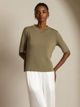 [Verbranntes Oliv] SilkSilky-DE Half Sleeve Crew-Ausschnitt T-Shirt 005